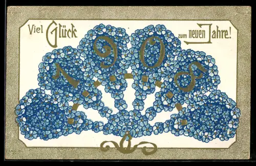 AK Fächer aus Vergissmeinnicht, Blumenbild, Jahreszahl 1908