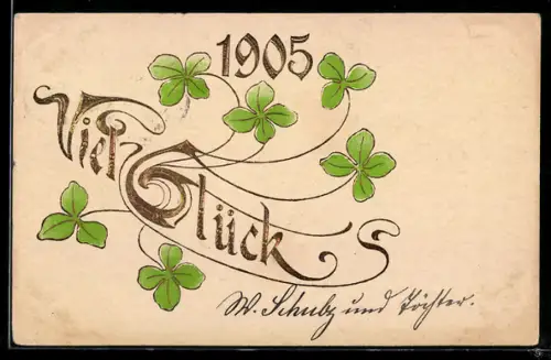 AK Jahreszahl 1905 in goldenen Zahlen und mit Kleeblättern