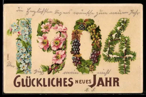 AK Jahreszahl 1904 mit Motiven der vier Jahreszeiten geschmückt