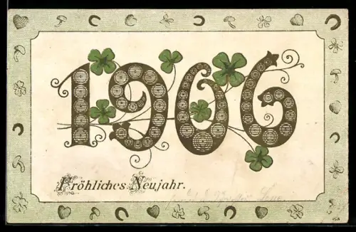 AK Jahreszahl mit Kleeblättern, Neujahrsgruss 1906