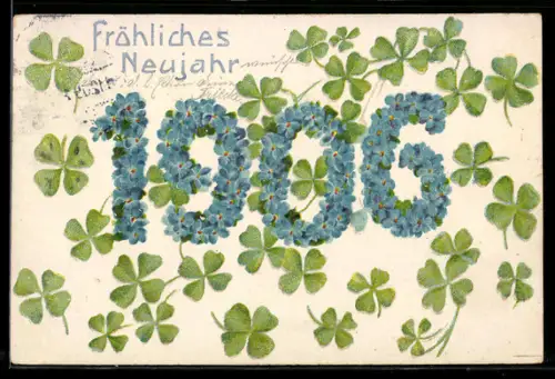 AK Jahreszahl 1906 aus Vergissmeinnicht auf Kleeblättern