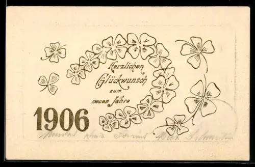 AK Jahreszahl 1906 mit Kleeblättern verziert