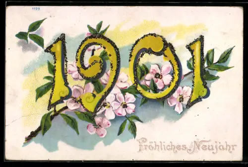 AK Jahreszahl 1901 mit Blumen verziert, Neujahrsgruss