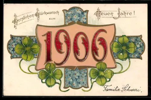 AK Jahreszahl 1906, Klee & Vergissmeinnicht