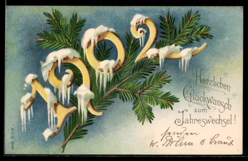 AK Glückwunsch zum Jahreswechsel!, Jahreszahl 1902 und Tannengrün