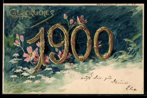 AK Jahreszahl 1900 zwischen verschiedenen Blumen