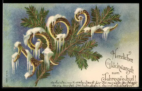 AK Glückwunsch zum Jahreswechsel!, Jahreszahl 1902 und Tannengrün