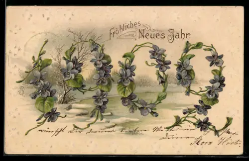 AK Fröhliches neues Jahr 1902!, Blumen