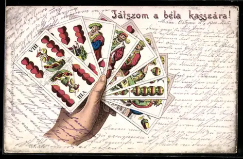 AK Hand mit neun Spielkarten, Kartenspiel