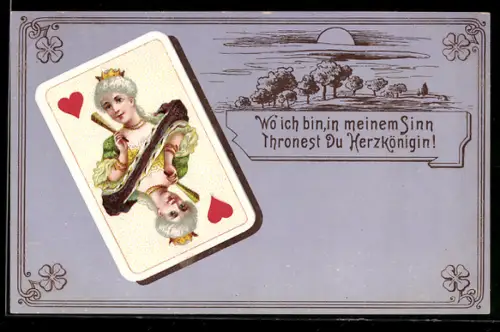 AK Spielkarte mit der Herz Königin, Kartenspiel