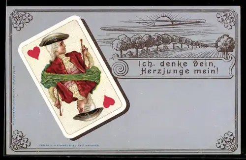 AK Spielkarte, Ich denke Dein, Herzjunge mein!