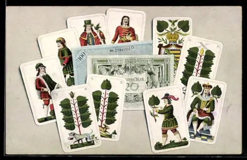 AK Kartenspiel / Deutsches Blatt, Geldscheine