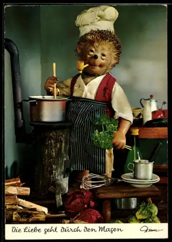 AK Mecki beim Kochen in der Küche - die Liebe geht durch den Magen