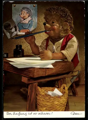 AK Mecki beim Schreiben eines Briefes
