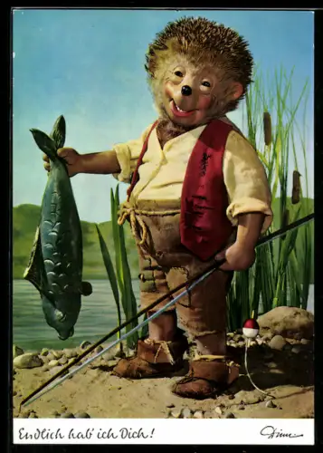 AK Endlich hab` ich Dich!, Mecki hat einen grossen Fisch geangelt