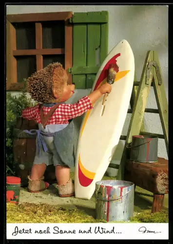 AK Jetzt noch Sonne und Wind Mecki lackiert Surfbrett