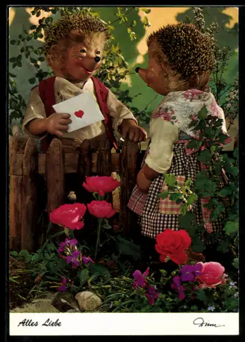 AK Mecki überreicht seiner Liebsten eine Brief am Gartenzaun