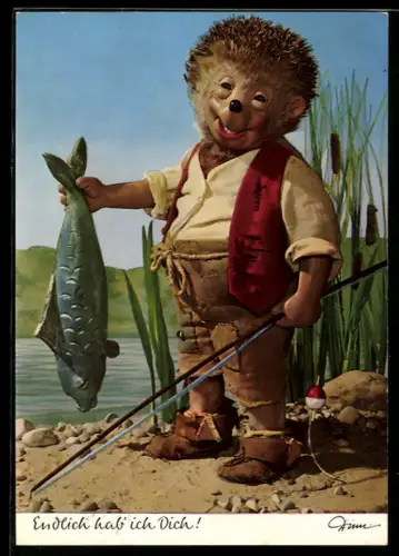 AK Endlich hab` ich Dich!, Mecki hat einen grossen Fisch geangelt