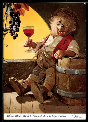 AK Igel Mecki genehmigt sich ein Glas Wein