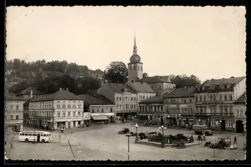 AK Sebnitz /Sächs. Schweiz, Marktplatz, Kirche, historische Gebäude