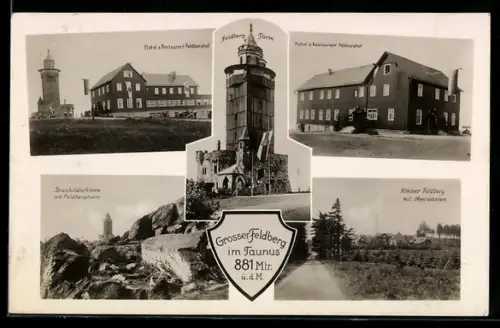 AK Grosser Feldberg im Taunus, Feldbergturm, Hotel Feldberghof, Kleiner Feldberg mit Observatorium