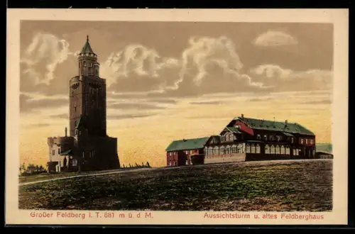 AK Grosser Feldberg i. T., Aussichtsturm, altes Feldberghaus