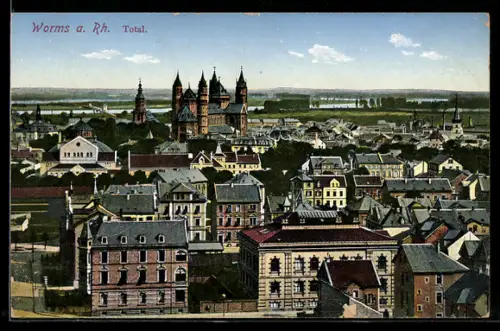 AK Worms a. Rh., Totalansicht der Stadt mit Dom