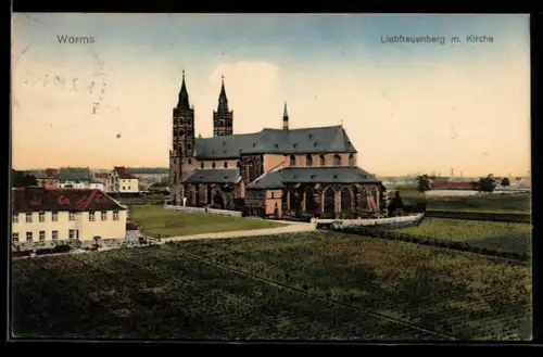 AK Worms, Liebfrauenberg mit Kirche