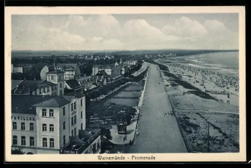 AK Warnemünde, Promenade aus der Vogelschau
