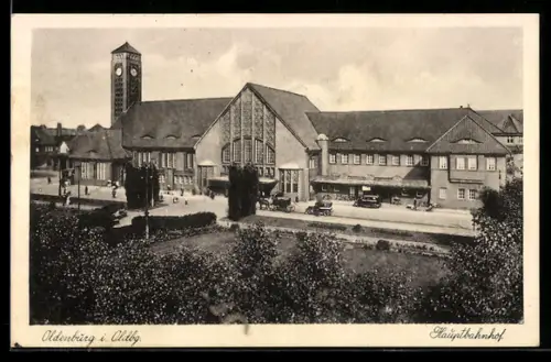 AK Oldenburg i. Oldbg., Hauptbahnhof aus der Vogelschau