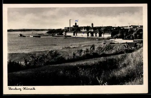 AK Flensburg-Mürwik, Marineakademie, Hafen, Küstenansicht