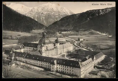 AK Ettal, Kloster Maria Ettal aus der Vogelschau