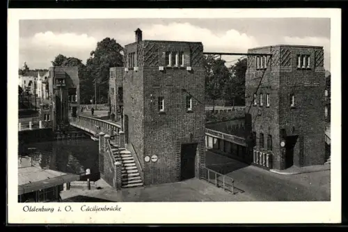 AK Oldenburg i. O., Cäcilienbrücke aus der Vogelschau