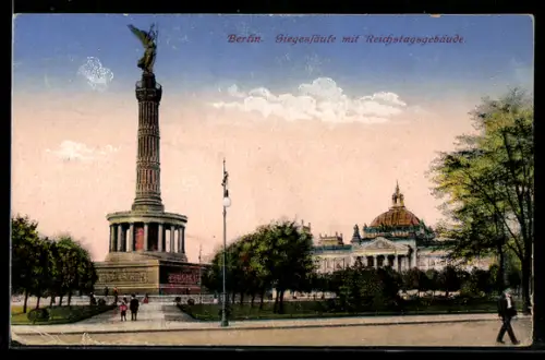 AK Berlin-Tiergarten, Siegessäule, Reichstagsgebäude
