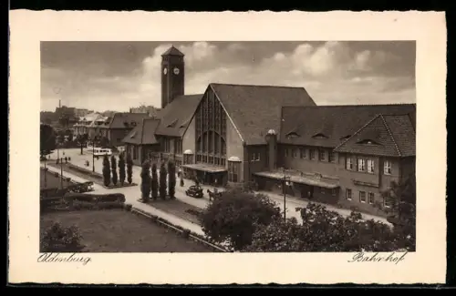 AK Oldenburg, Bahnhof mit Anlagen aus der Vogelschau