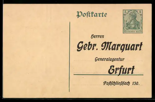 AK Erfurt, Gebr. Marquart Generalagentur, Ganzsache