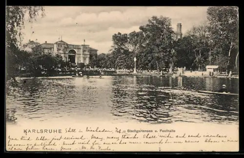 AK Karlsruhe, Stadtgartensee, Festhalle