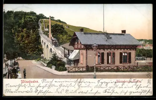 AK Wiesbaden, Nerobergbahn, Bahnhof, Viadukt