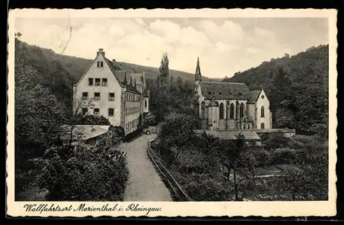 AK Marienthal i. Rheingau, Wallfahrtsort aus der Vogelschau