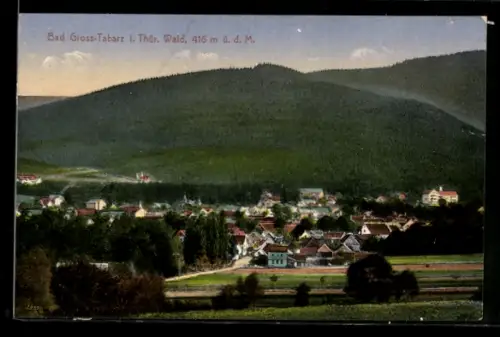 AK Bad Gross-Tabarz i. Thür. Wald, Ortsansicht mit umliegenden Bergen