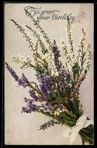 Künstler-AK Raphael Tuck & Sons Nr. 3424: Maiglöckchen im Bund, Geburtstagsgruss