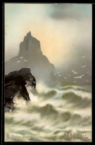 Künstler-AK Raphael Tuck & Sons Nr. 2570: Möwen am Felsen