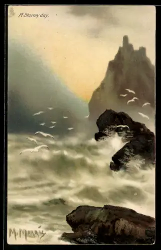 Künstler-AK Raphael Tuck & Sons Nr. 2570: Meer bei Sturm mit Möwen