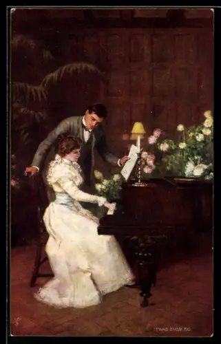 Künstler-AK Raphael Tuck & Sons Nr. 2851: Frau am Flügel mit Herrn