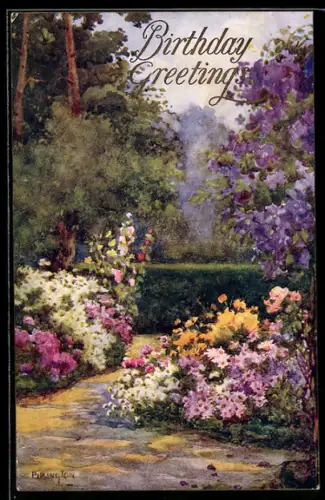 Künstler-AK Raphael Tuck & Sons Nr. 2358: Blumen im Park, Geburtstagsgruss