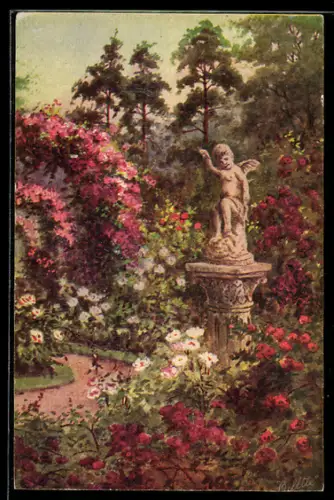 Künstler-AK Raphael Tuck & Sons Nr. 8462: Statue mit Blumen im Park