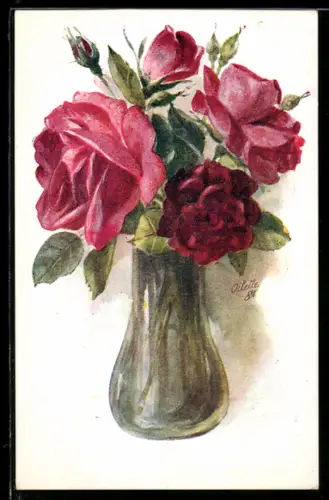 Künstler-AK Raphael Tuck & Sons Nr. 3238: Vase mit roten Rosen
