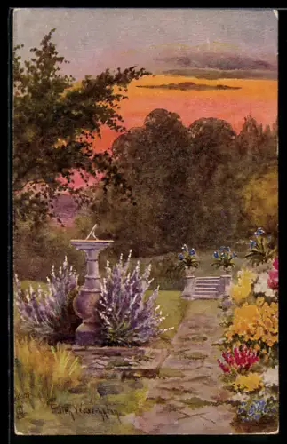 Künstler-AK Raphael Tuck & Sons Nr. 2390: Weg mit Blumen im Garten