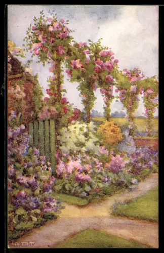 Künstler-AK Raphael Tuck & Sons Nr. 2358: Blumenbeete im Garten
