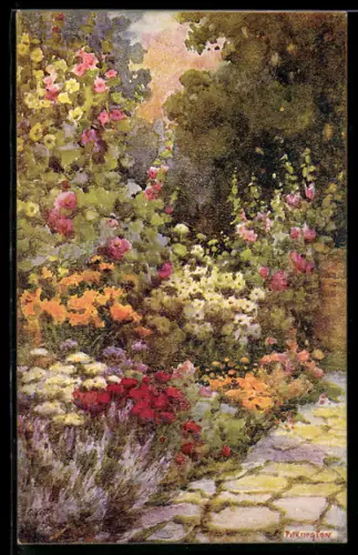Künstler-AK Raphael Tuck & Sons Nr. 2358: Blumenbeete im Garten